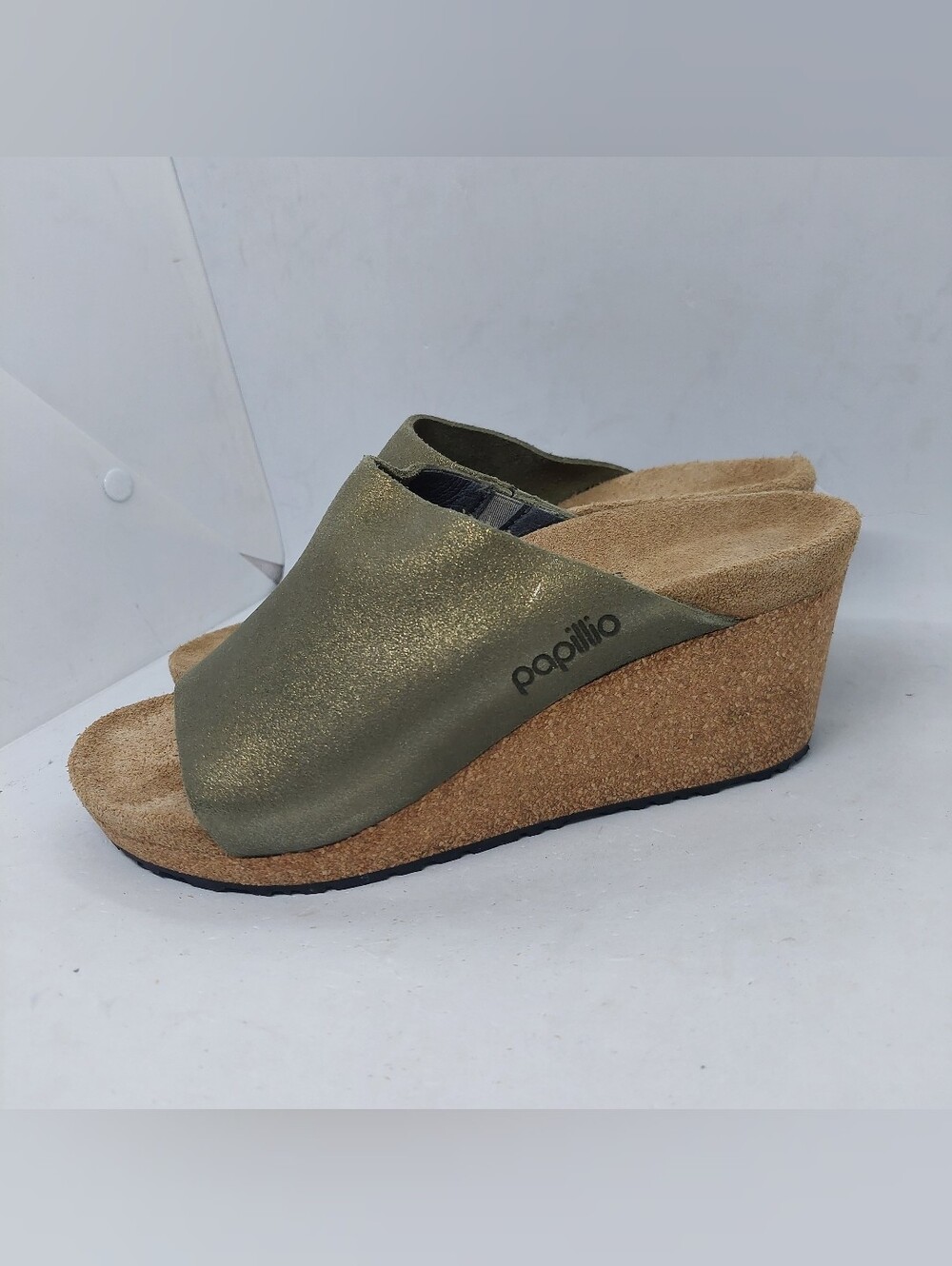 Papillio by Birkenstock Namica Suede Wedge Olive Green Metallic Womens Size 6